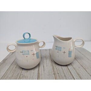 Vintage Set of Vernonware Metlox Heavenly Days Sugar Dish Creamer with Lid MCM
